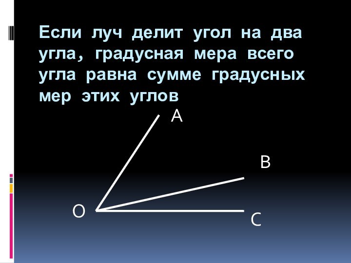 Если луч делит угол на два угла, градусная мера всего угла равна