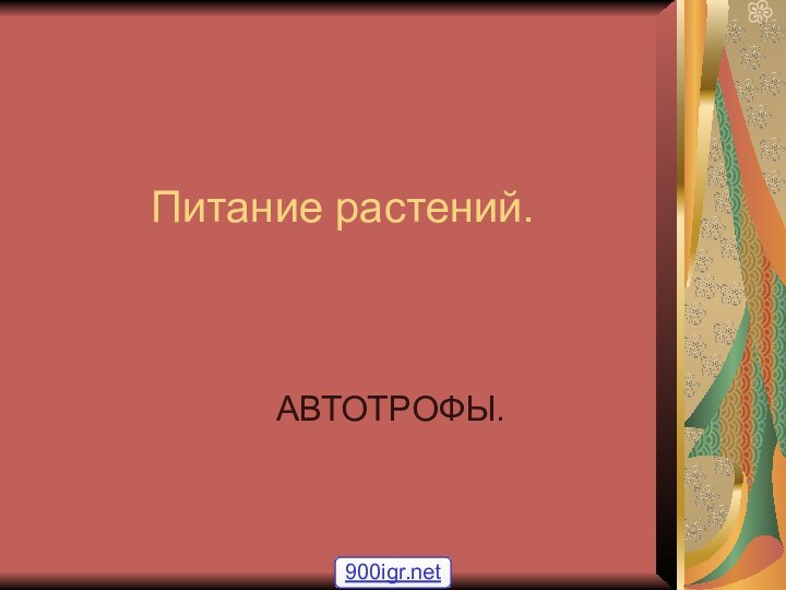 Питание растений.		АВТОТРОФЫ.