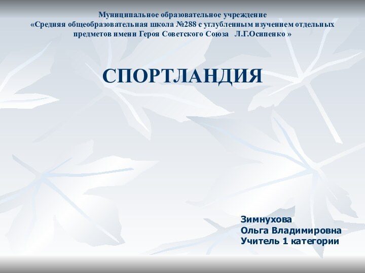 Муниципальное образовательное учреждение  «Средняя общеобразовательная школа №288 с углубленным изучением отдельных