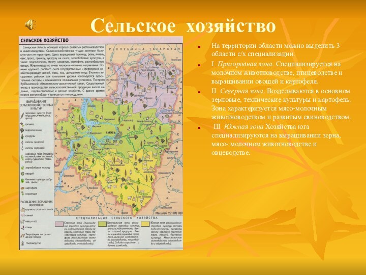 Сельское хозяйствоНа территории области можно выделить 3 области с/х специализации.I Пригородная зона.