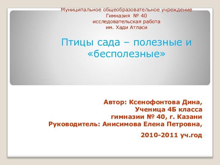 Муниципальное общеобразовательное учреждение Гимназия № 40 исследовательская работа  им. Хади Атласи