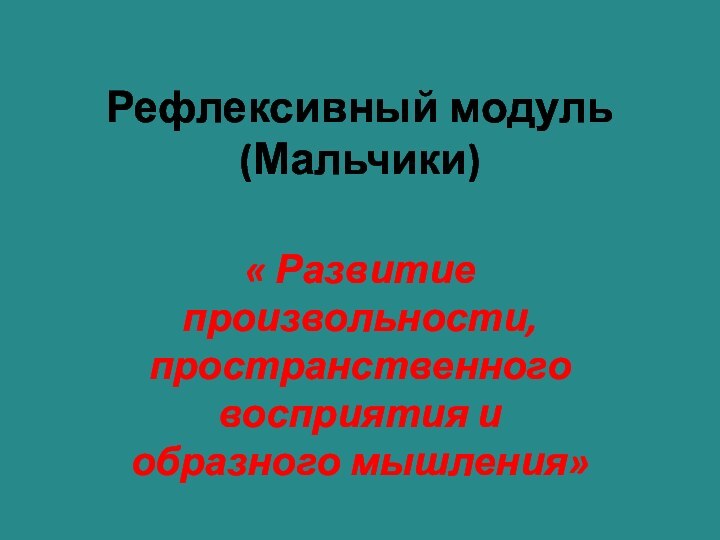 Рефлексивный модуль  (Мальчики)« Развитие произвольности, пространственного  восприятия и образного мышления»