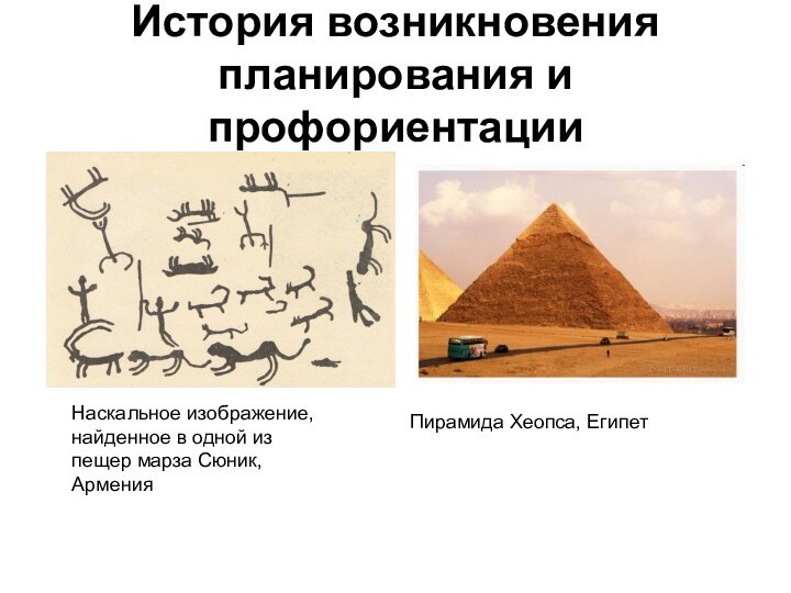 История возникновения планирования и профориентацииПирамида Хеопса, ЕгипетНаскальное изображение, найденное в одной из