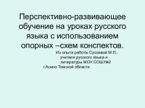 Перспективно-развивающее обучение на уроках русского языка с использованием опорных – схем конспектов