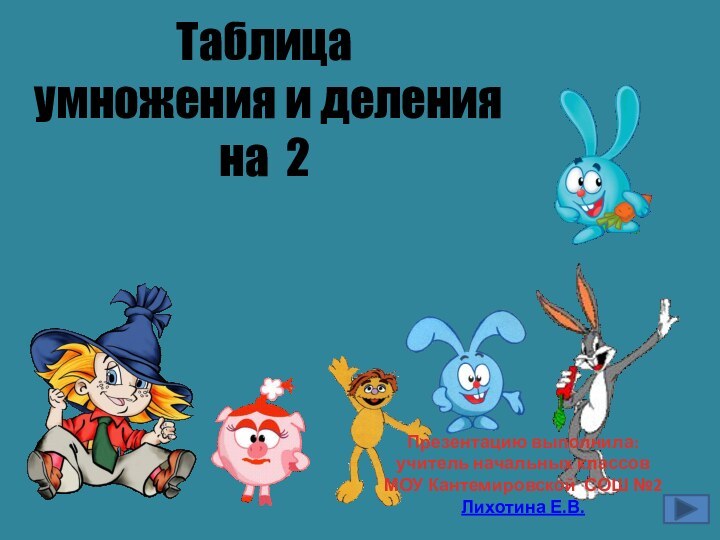 Таблица умножения и деления на 2Презентацию выполнила:учитель начальных классовМОУ Кантемировской СОШ №2Лихотина Е.В.