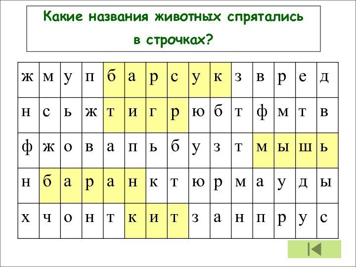 Какие названия животных спрятались в строчках?