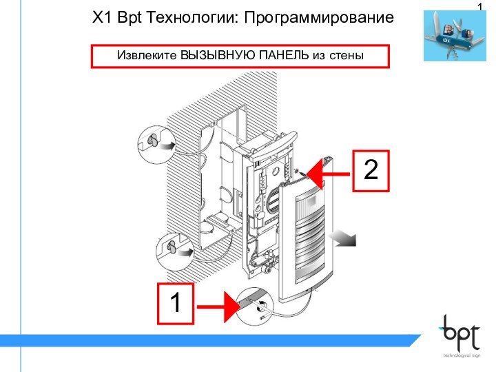 X1 Bpt Tехнологии: ПрограммированиеИзвлеките ВЫЗЫВНУЮ ПАНЕЛЬ из стены12