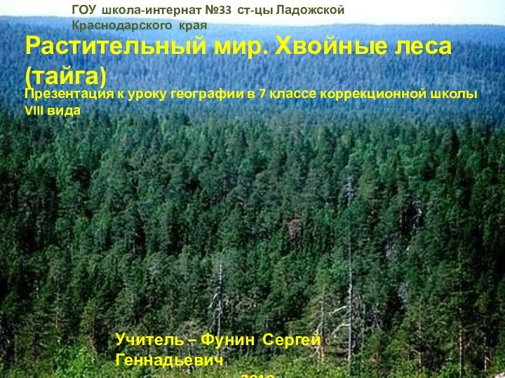 ГОУ школа-интернат №33 ст-цы Ладожской Краснодарского краяРастительный мир. Хвойные леса (тайга)Презентация к