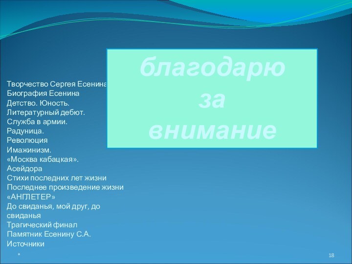 Творчество Сергея Есенина. Биография Есенина Детство. Юность. Литературный дебют. Служба в армии.