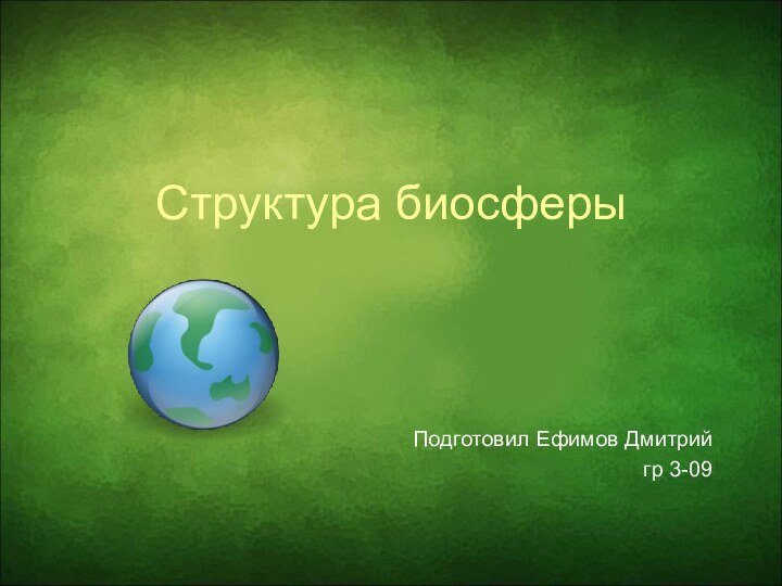 Структура биосферыПодготовил Ефимов Дмитрийгр 3-09