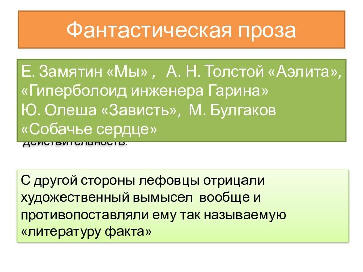 Фантастическая прозаОдин из краеугольных камней литературной полемики тех горячих лет – отношение