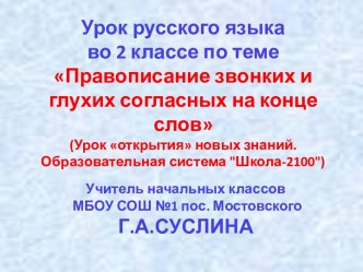 Правописание звонких и глухих согласных на конце слов