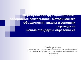 Формирование функционального содержания деятельности методического объединения школы в условиях перехода на новые стандарты образования