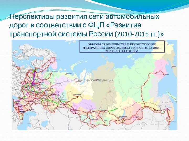 Перспективы развития сети автомобильных дорог в соответствии с ФЦП «Развитие транспортной системы России (2010-2015 гг.)»