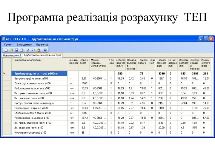 Програмна реалізація розрахунку ТЕП