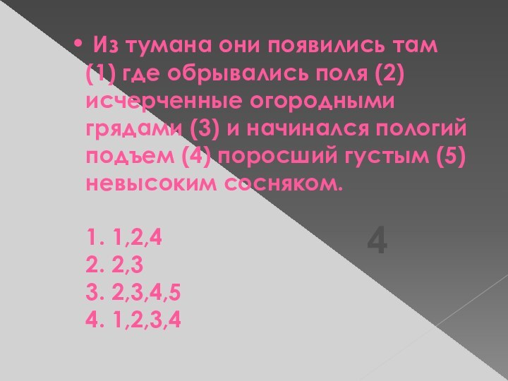 Из тумана они появились там (1) где обрывались поля (2) исчерченные