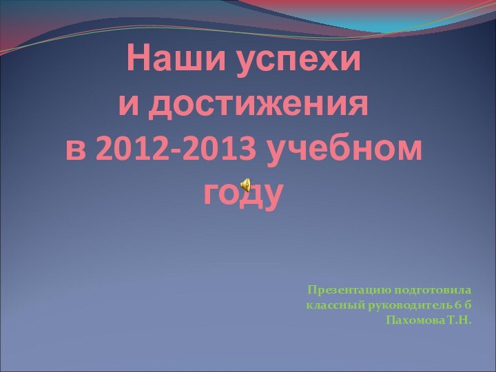 Наши успехи  и достижения в 2012-2013 учебном годуПрезентацию подготовила классный руководитель 6 б Пахомова Т.Н.
