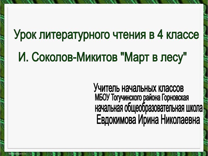 Урок литературного чтения в 4 классеИ. Соколов-Микитов 