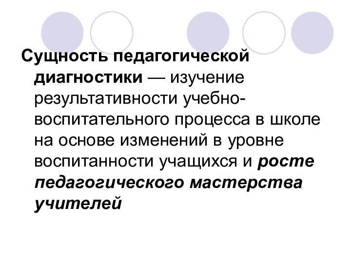 Сущность педагогической диагностики — изучение результативности учебно-воспитательного процесса в школе на