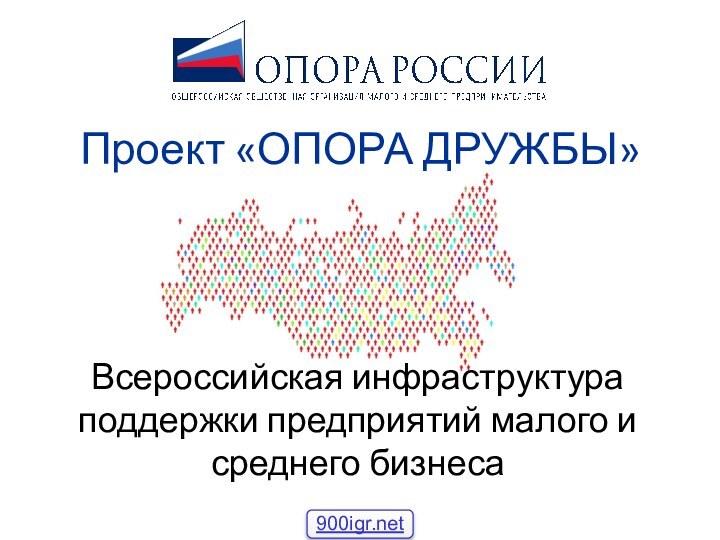 Проект «ОПОРА ДРУЖБЫ»Всероссийская инфраструктура поддержки предприятий малого и среднего бизнеса