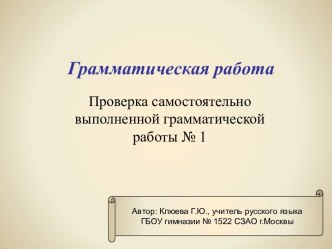 Грамматическая работа Проверка самостоятельно выполненной грамматической работы