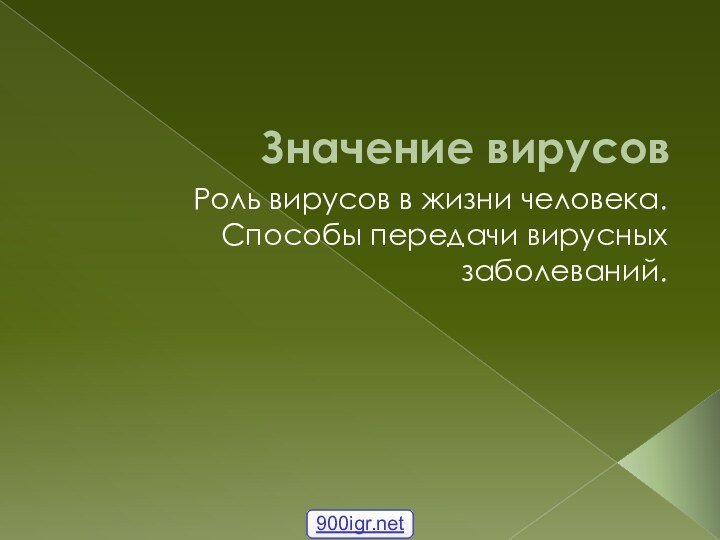 Значение вирусовРоль вирусов в жизни человека. Способы передачи вирусных заболеваний. 