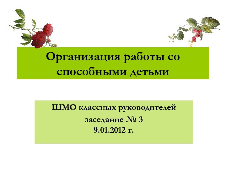 Организация работы со способными детьмиШМО классных руководителейзаседание № 3 9.01.2012 г.