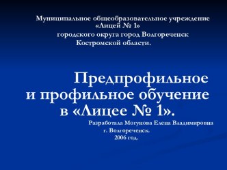 Предпрофильное и профильное обучение в Лицее № 1