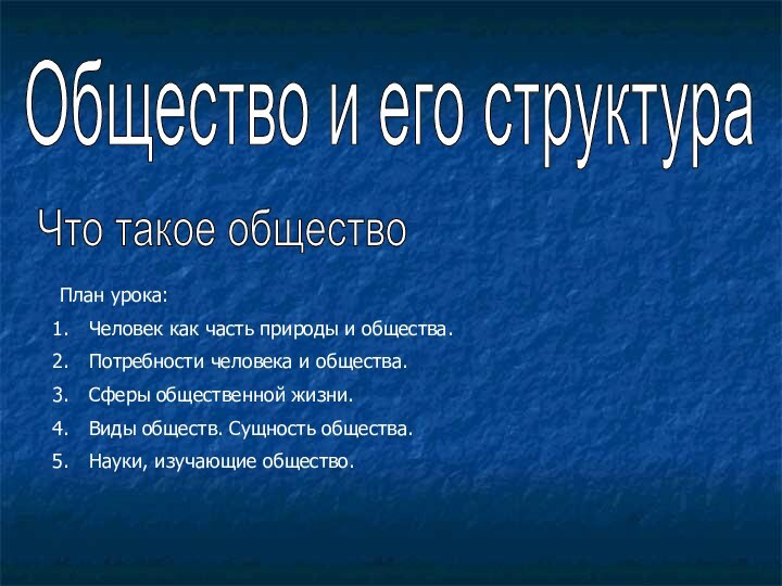 Общество и его структураПлан урока:Человек как часть природы и общества.Потребности человека и