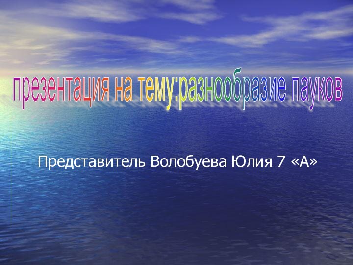 Представитель Волобуева Юлия 7 «А»презентация на тему:разнообразие пауков