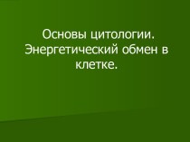 Основы цитологии. Энергетический обмен в клетке