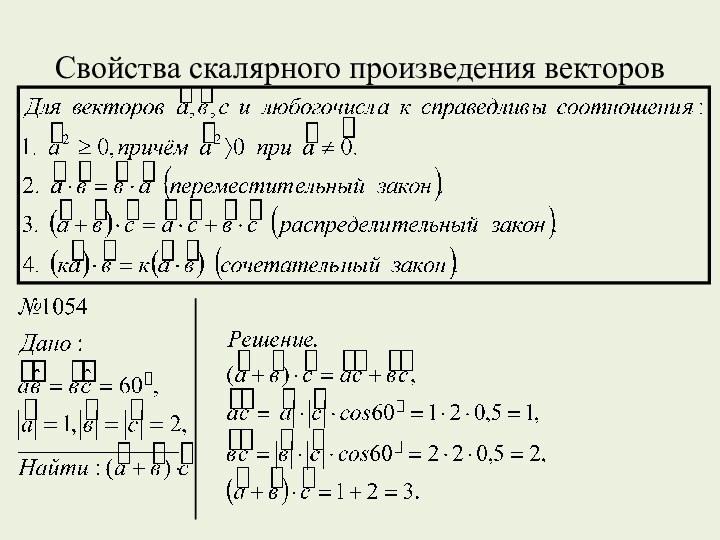 Свойства скалярного произведения векторов