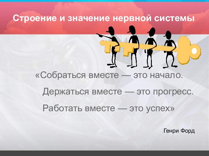 Строение и значение нервной системы«Собраться вместе — это начало. Держаться вместе —