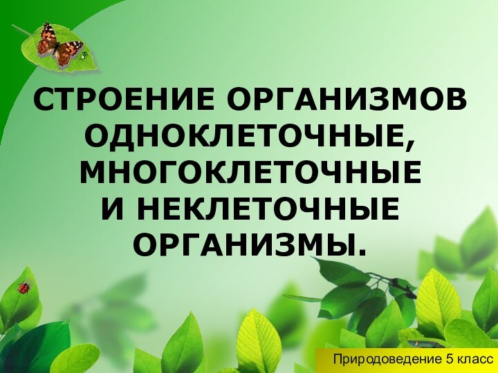 Природоведение 5 классСТРОЕНИЕ ОРГАНИЗМОВ ОДНОКЛЕТОЧНЫЕ, МНОГОКЛЕТОЧНЫЕ И НЕКЛЕТОЧНЫЕ ОРГАНИЗМЫ.