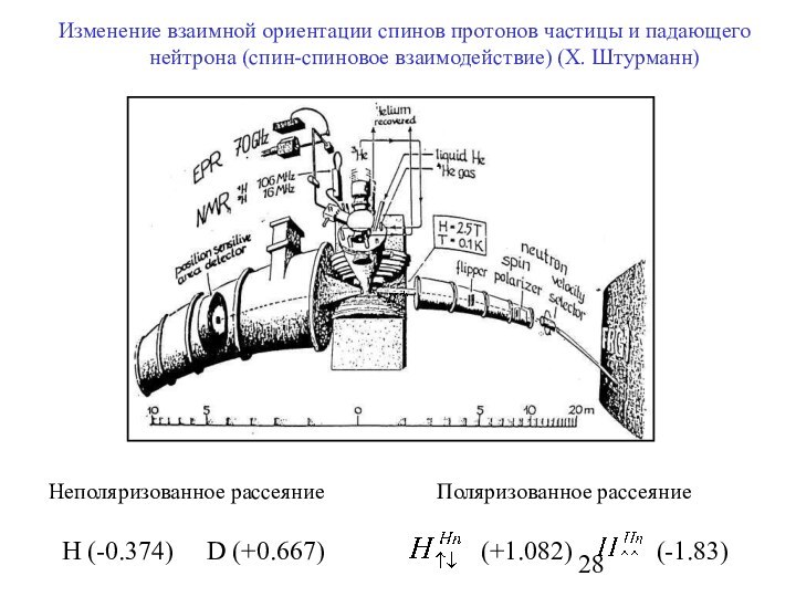 Изменение взаимной ориентации спинов протонов частицы и падающего нейтрона (спин-спиновое взаимодействие) (Х.