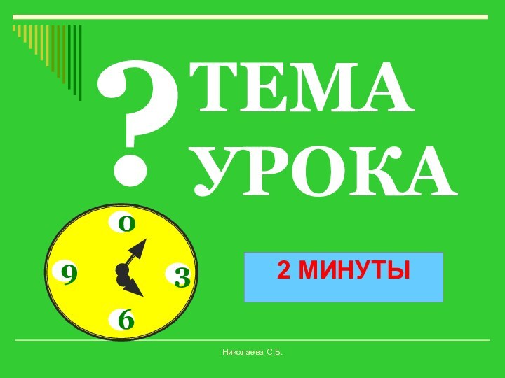 Время!!!10 СЕКУНД 20 СЕКУНД 30 СЕКУНД 40 СЕКУНД50 СЕКУНД1 МИНУТА1,5 МИНУТЫ?ТЕМА УРОКА2 МИНУТЫНиколаева С.Б.