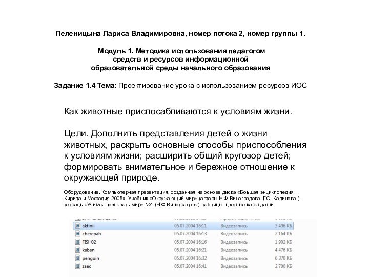 Пеленицына Лариса Владимировна, номер потока 2, номер группы 1.   Модуль