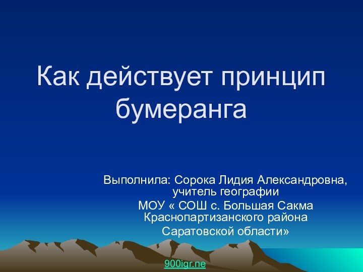 Как действует принцип бумеранга Выполнила: Сорока Лидия Александровна,