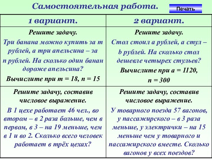 Самостоятельная работа.Печать