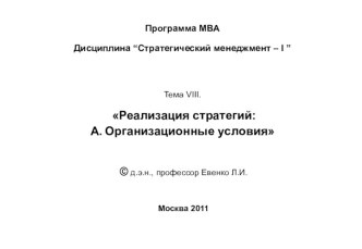 Реализация стратегий: А. Организационные условия