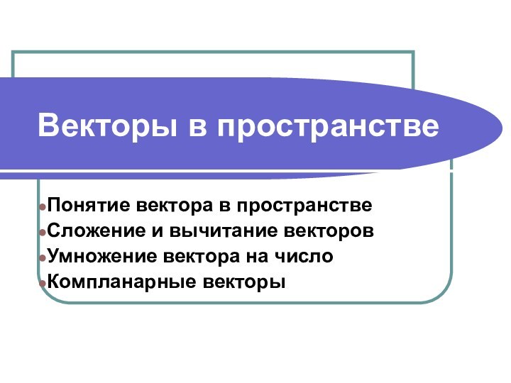 Векторы в пространствеПонятие вектора в пространствеСложение и вычитание векторовУмножение вектора на числоКомпланарные векторы