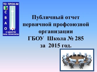 Публичный отчет первичной профсоюзной организации ГБОУ Школа № 285 за 2015 год.