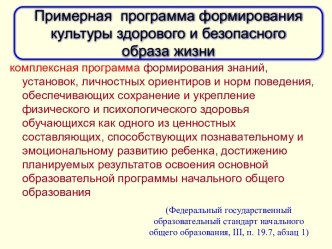 Примерная программа формирования культуры здорового и безопасного образа жизни