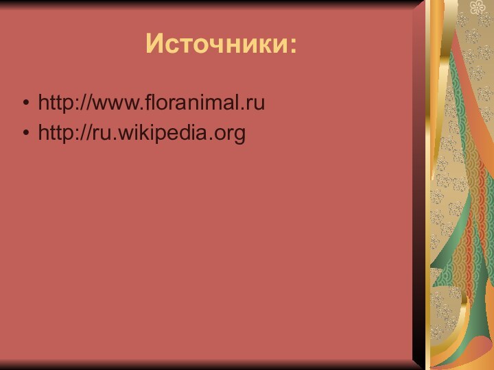 Источники:http://www.floranimal.ruhttp://ru.wikipedia.org