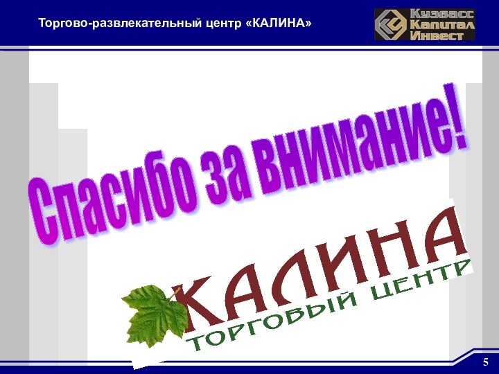 5Торгово-развлекательный центр «КАЛИНА»Спасибо за внимание!