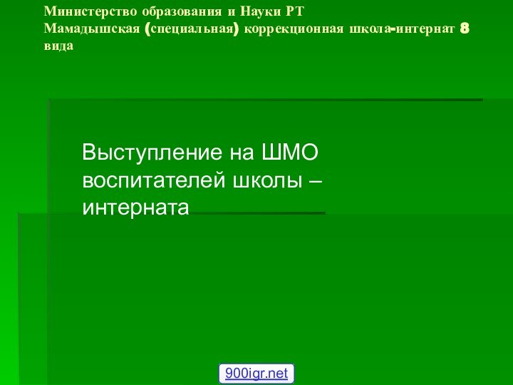 Министерство образования и Науки РТ Мамадышская (специальная) коррекционная школа-интернат 8 видаВыступление на