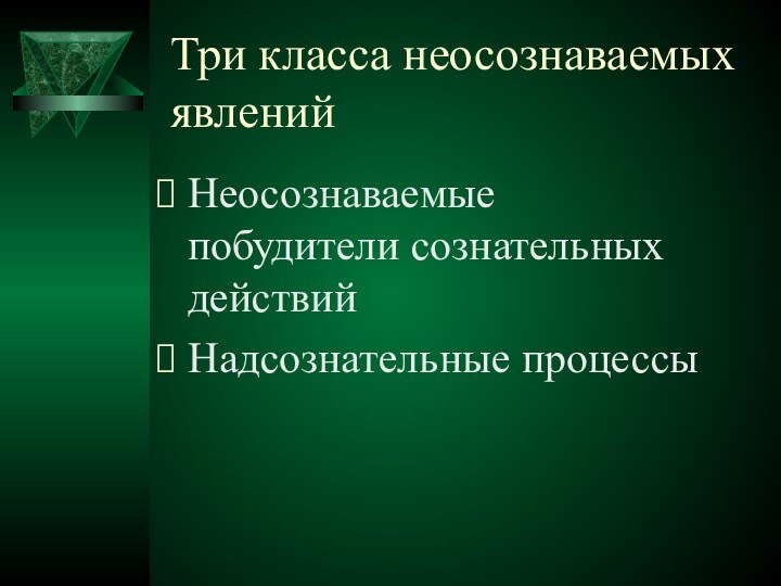 Три класса неосознаваемых явленийНеосознаваемые побудители сознательных действийНадсознательные процессы