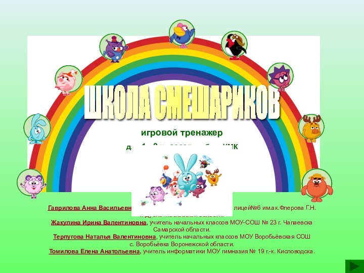 ШКОЛА СМЕШАРИКОВигровой тренажердля 1 - 2 классов любого УМКГаврилова Анна Васильевна, учитель