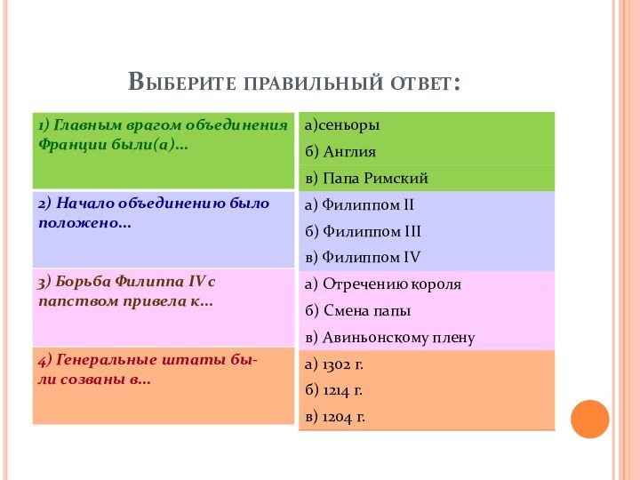 Выберите правильный ответ: