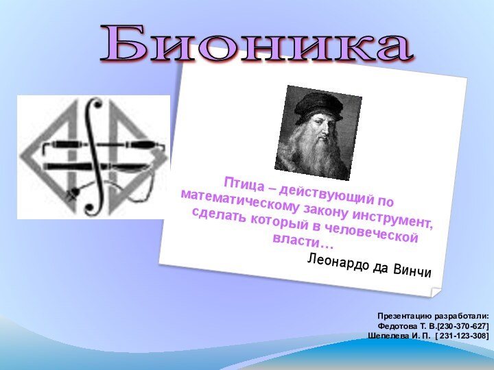 Птица – действующий по математическому закону инструмент, сделать который в человеческой власти…Леонардо